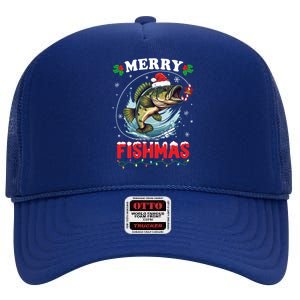 Merry Fishmas Fish Funny Fishing Christmas Dad Great Gift High Crown Mesh Back Trucker Hat