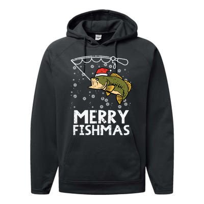 Merry Fishmas Fish Fishing Xmas Christmas Dad Performance Fleece Hoodie