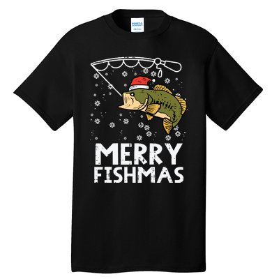 Merry Fishmas Fish Fishing Xmas Christmas Dad Tall T-Shirt