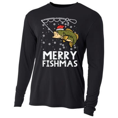 Merry Fishmas Fish Fishing Xmas Christmas Dad Cooling Performance Long Sleeve Crew