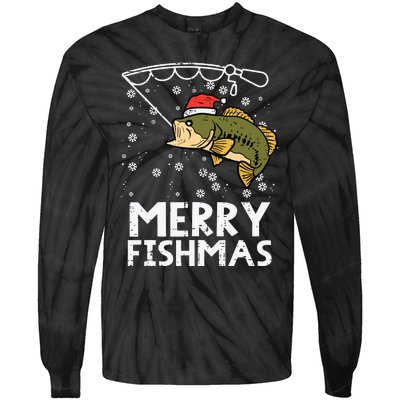 Merry Fishmas Fish Fishing Xmas Christmas Dad Tie-Dye Long Sleeve Shirt