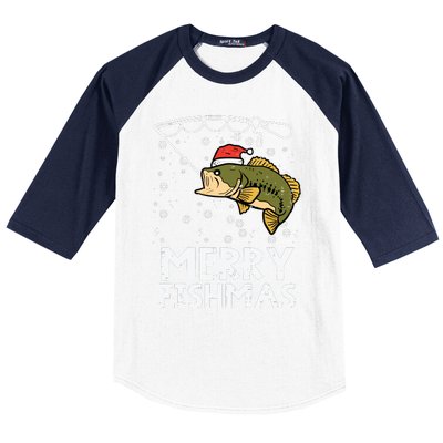 Merry Fishmas Fish Fishing Xmas Christmas Dad Baseball Sleeve Shirt