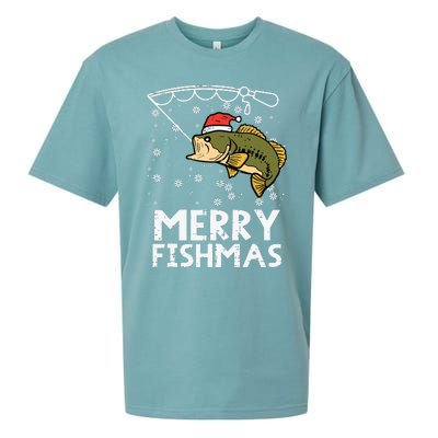 Merry Fishmas Fish Fishing Xmas Christmas Dad Sueded Cloud Jersey T-Shirt