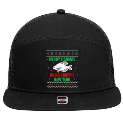 Merry Fishmas Fish Fishing Fisherman Ugly Christmas Xmas 7 Panel Mesh Trucker Snapback Hat