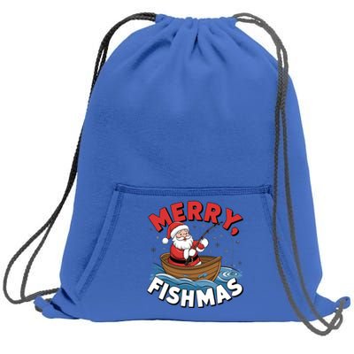 Merry Fishmas Funny Christmas Santa Claus Fishing Fisher Gift Sweatshirt Cinch Pack Bag