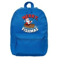 Merry Fishmas Funny Christmas Santa Claus Fishing Fisher Gift 16 in Basic Backpack