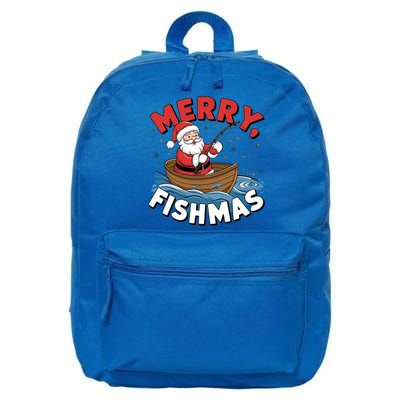 Merry Fishmas Funny Christmas Santa Claus Fishing Fisher Gift 16 in Basic Backpack