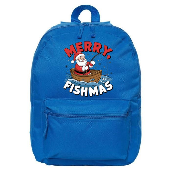 Merry Fishmas Funny Christmas Santa Claus Fishing Fisher Gift 16 in Basic Backpack