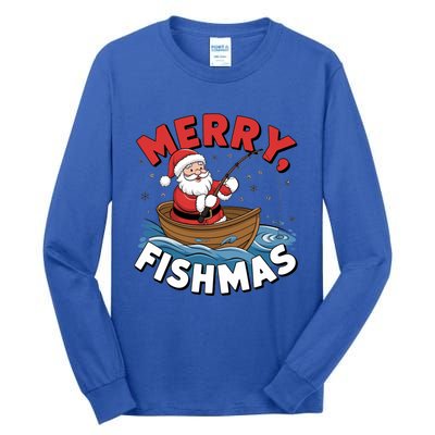 Merry Fishmas Funny Christmas Santa Claus Fishing Fisher Gift Tall Long Sleeve T-Shirt