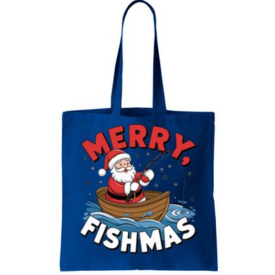 Merry Fishmas Funny Christmas Santa Claus Fishing Fisher Gift Tote Bag