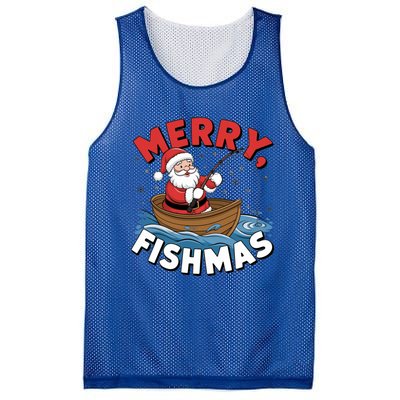 Merry Fishmas Funny Christmas Santa Claus Fishing Fisher Gift Mesh Reversible Basketball Jersey Tank