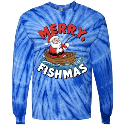 Merry Fishmas Funny Christmas Santa Claus Fishing Fisher Gift Tie-Dye Long Sleeve Shirt