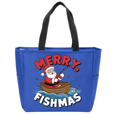 Merry Fishmas Funny Christmas Santa Claus Fishing Fisher Gift Zip Tote Bag