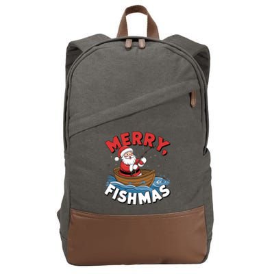 Merry Fishmas Funny Christmas Santa Claus Fishing Fisher Gift Cotton Canvas Backpack