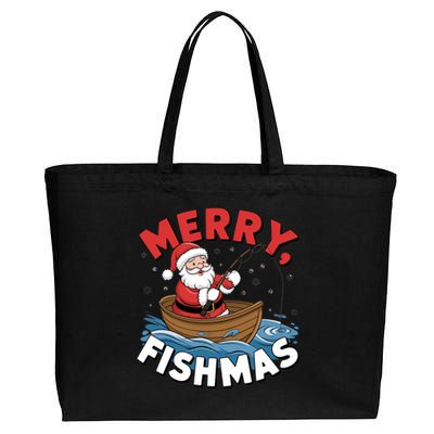 Merry Fishmas Funny Christmas Santa Claus Fishing Fisher Gift Cotton Canvas Jumbo Tote