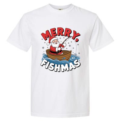 Merry Fishmas Funny Christmas Santa Claus Fishing Fisher Gift Garment-Dyed Heavyweight T-Shirt