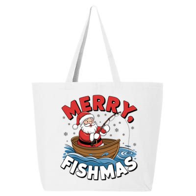 Merry Fishmas Funny Christmas Santa Claus Fishing Fisher Gift 25L Jumbo Tote