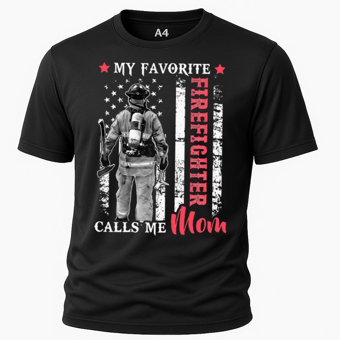 My Favorite Firefighter Calls Me Mom USA Flag Mother Cooling Performance Crew T-Shirt