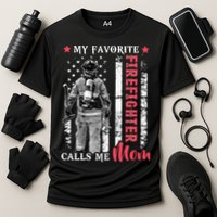 My Favorite Firefighter Calls Me Mom USA Flag Mother Cooling Performance Crew T-Shirt
