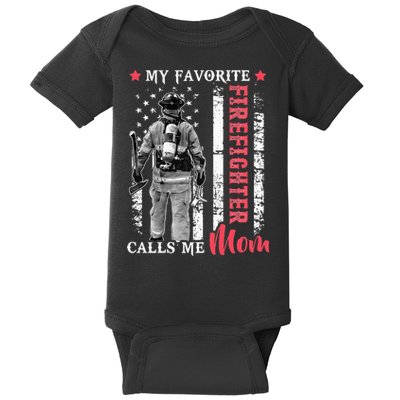 My Favorite Firefighter Calls Me Mom USA Flag Mother Baby Bodysuit