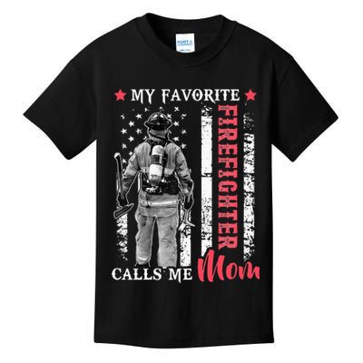 My Favorite Firefighter Calls Me Mom USA Flag Mother Kids T-Shirt