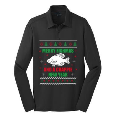 Merry Fishmas Fishing Funny Xmas Crappie For Fisher Gift Silk Touch Performance Long Sleeve Polo