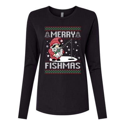 Merry Fishmas Fishing Gnome Christmas Santa Fisher Gift Womens Cotton Relaxed Long Sleeve T-Shirt