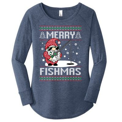 Merry Fishmas Fishing Gnome Christmas Santa Fisher Gift Women's Perfect Tri Tunic Long Sleeve Shirt