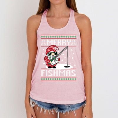 Merry Fishmas Fishing Gnome Christmas Santa Fisher Gift Women's Knotted Racerback Tank