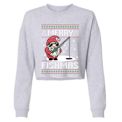 Merry Fishmas Fishing Gnome Christmas Santa Fisher Gift Cropped Pullover Crew