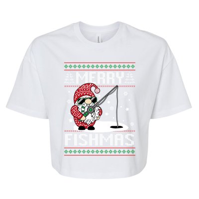 Merry Fishmas Fishing Gnome Christmas Santa Fisher Gift Bella+Canvas Jersey Crop Tee