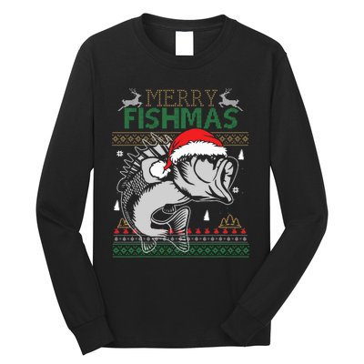 Merry Fishmas Funny Merry Christmas Fishing Lover Long Sleeve Shirt