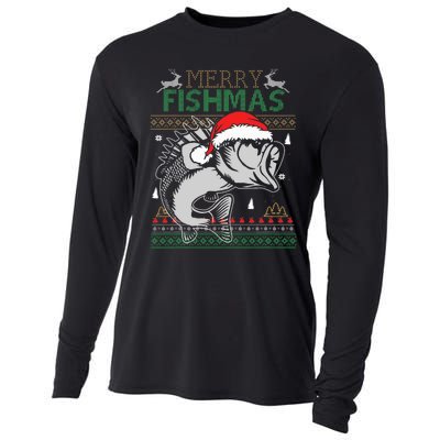 Merry Fishmas Funny Merry Christmas Fishing Lover Cooling Performance Long Sleeve Crew