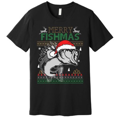 Merry Fishmas Funny Merry Christmas Fishing Lover Premium T-Shirt