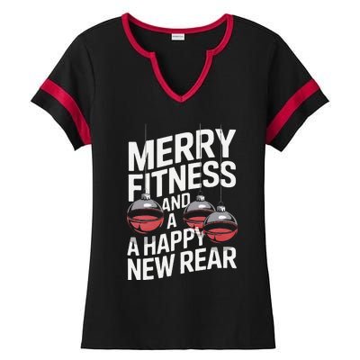 Merry Fitness Funny Happy Rear Gym Lover Christmas Ladies Halftime Notch Neck Tee