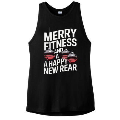 Merry Fitness Funny Happy Rear Gym Lover Christmas Ladies PosiCharge Tri-Blend Wicking Tank