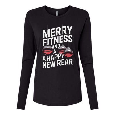 Merry Fitness Funny Happy Rear Gym Lover Christmas Womens Cotton Relaxed Long Sleeve T-Shirt