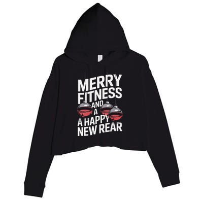 Merry Fitness Funny Happy Rear Gym Lover Christmas Crop Fleece Hoodie