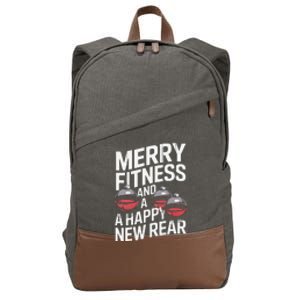 Merry Fitness Funny Happy Rear Gym Lover Christmas Cotton Canvas Backpack