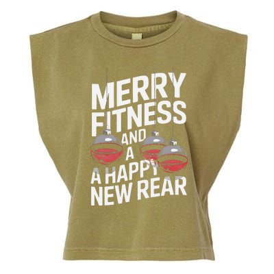 Merry Fitness Funny Happy Rear Gym Lover Christmas Garment-Dyed Women's Muscle Tee