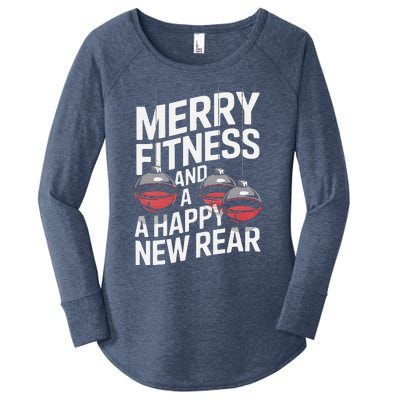 Merry Fitness Funny Happy Rear Gym Lover Christmas Women's Perfect Tri Tunic Long Sleeve Shirt