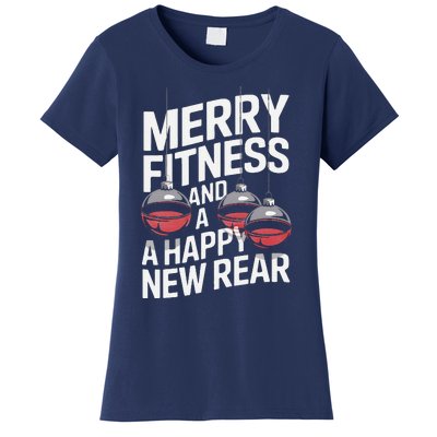 Merry Fitness Funny Happy Rear Gym Lover Christmas Women's T-Shirt