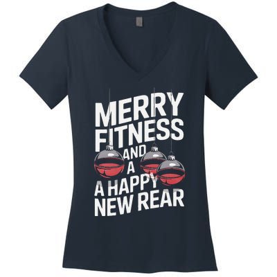 Merry Fitness Funny Happy Rear Gym Lover Christmas Women's V-Neck T-Shirt