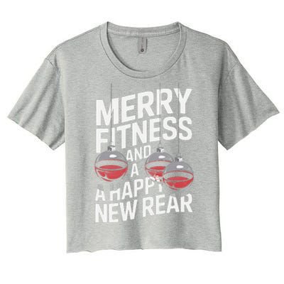 Merry Fitness Funny Happy Rear Gym Lover Christmas Women's Crop Top Tee