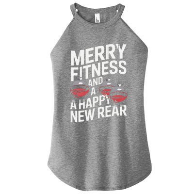 Merry Fitness Funny Happy Rear Gym Lover Christmas Women's Perfect Tri Rocker Tank