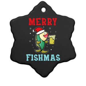 Merry Fishmas Fish With Beer Fisherman Fishing Christmas Ceramic Star Ornament