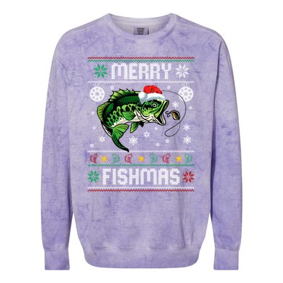 Merry Fishmas Funny Fish Fishing Fisher Ugly Christmas Gift Colorblast Crewneck Sweatshirt