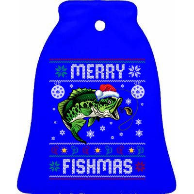 Merry Fishmas Funny Fish Fishing Fisher Ugly Christmas Gift Ceramic Bell Ornament