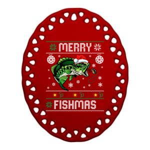 Merry Fishmas Funny Fish Fishing Fisher Ugly Christmas Gift Ceramic Oval Ornament