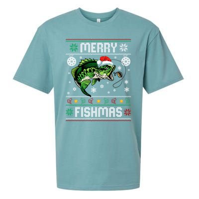 Merry Fishmas Funny Fish Fishing Fisher Ugly Christmas Gift Sueded Cloud Jersey T-Shirt